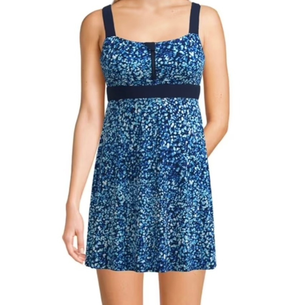 NWT Lands' End Zip Front Swim Dress Turquoise Resortwear‎ Vacation SZ XXL